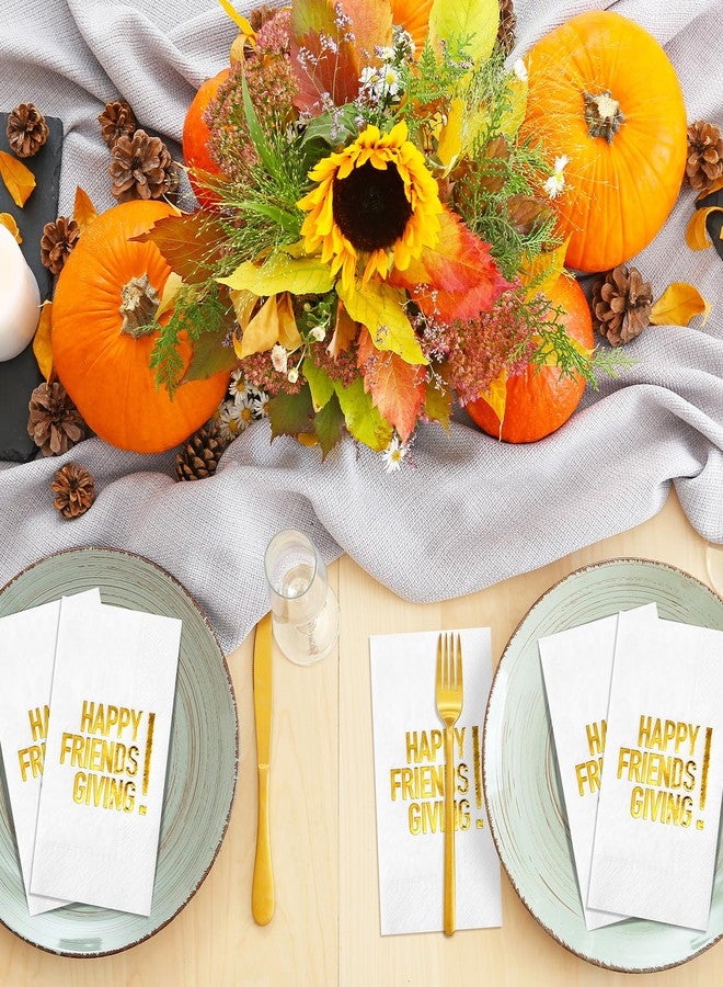 Hallswl 100pcs Friendsgiving Cocktail Napkins,Disposable Napkins with Happy Friends Giving Gold Foiled,Fall Dinner Guest Paper Hand Towels for Autumn Harvest Thanksgiving Party Decorations,7.9 * 4.3inch - Image 5